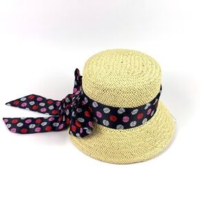 Disney Straw Sun Bucket‎ Hat Minnie Mouse Bow Polka Dots say Minnie Mouse OSFM